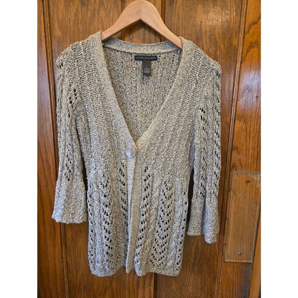 Gray Open-Knit V-Neck Cardigan